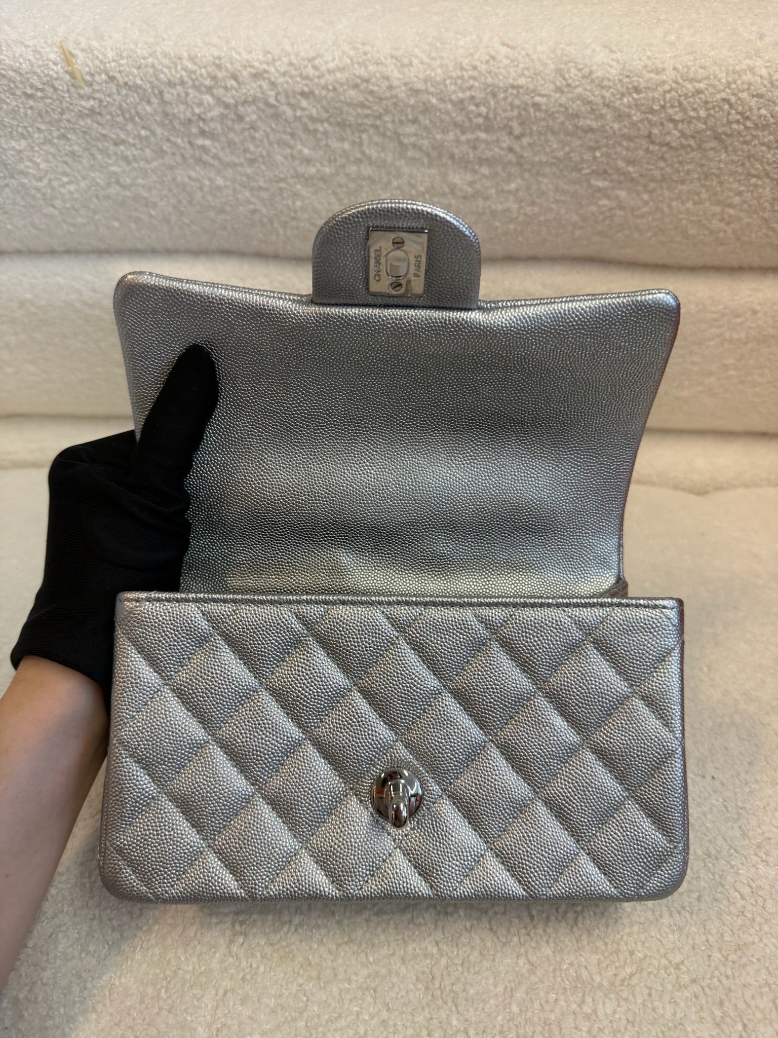 Chanel Mini Top Handle Flap Bag - Silver image 8