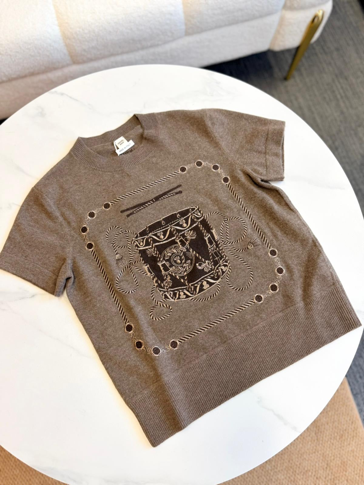 Hermès Embroidered Knit Top - Taupe