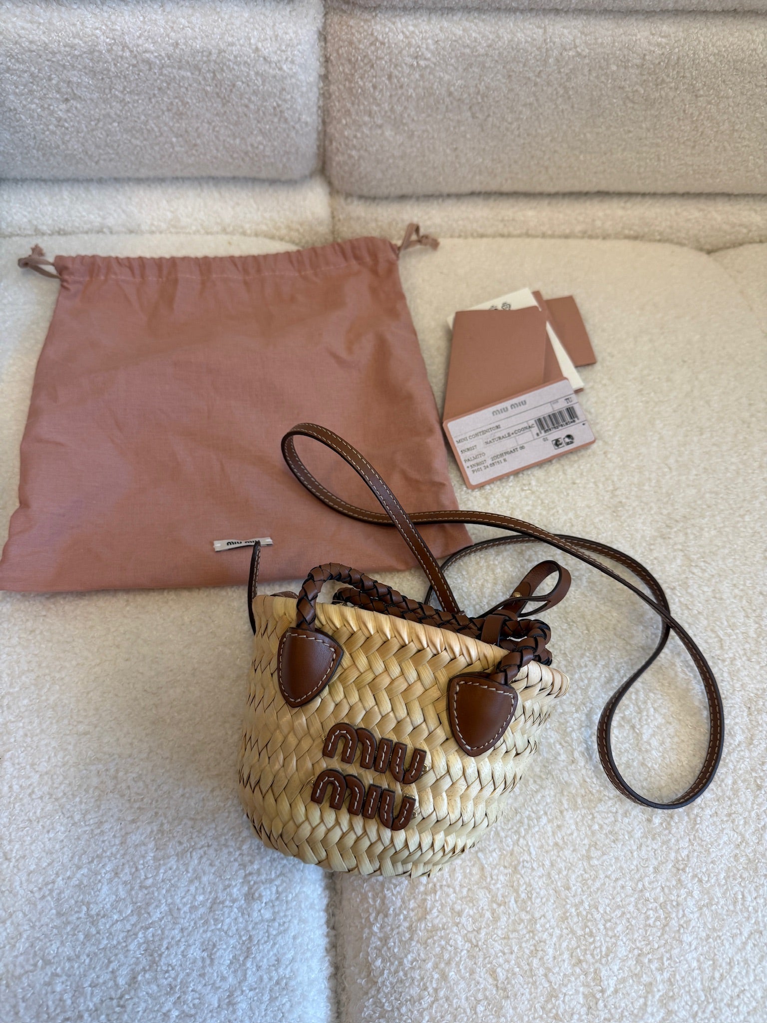 Miu Miu Palmito Lettering Woven Basket Bag 