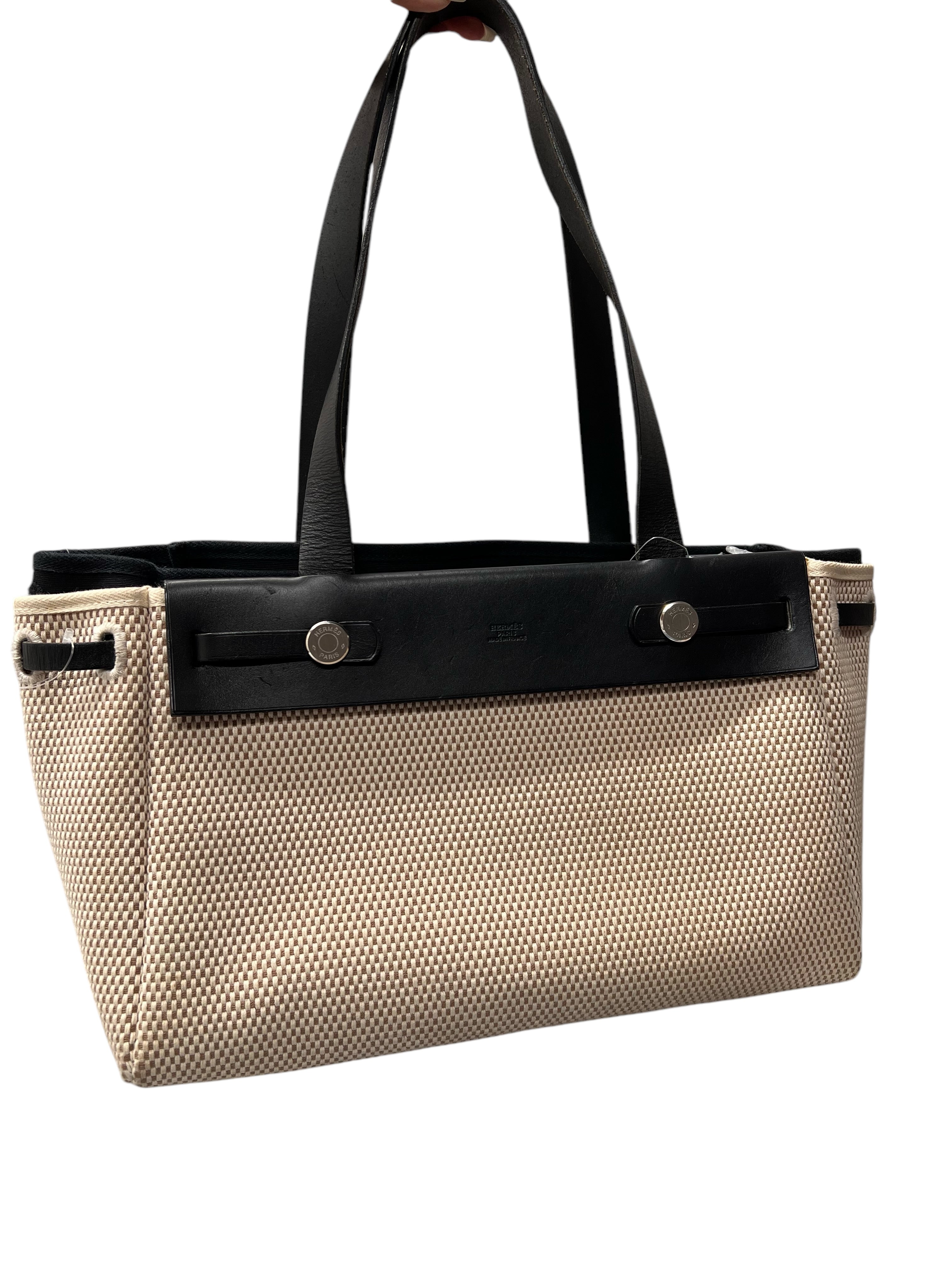 HERMES Herbag Cabas PM □H Stamp Toile/Leather Black/Natural PHW B1106C6DBN