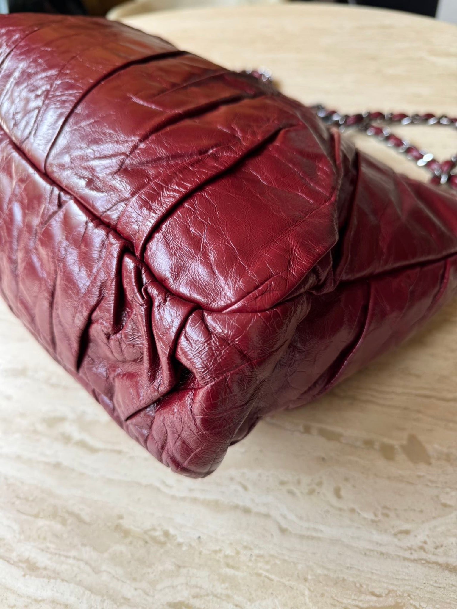 Chanel XXL Airport Flap Bag Burgundy Waxed Leather Silver Hardware image 9