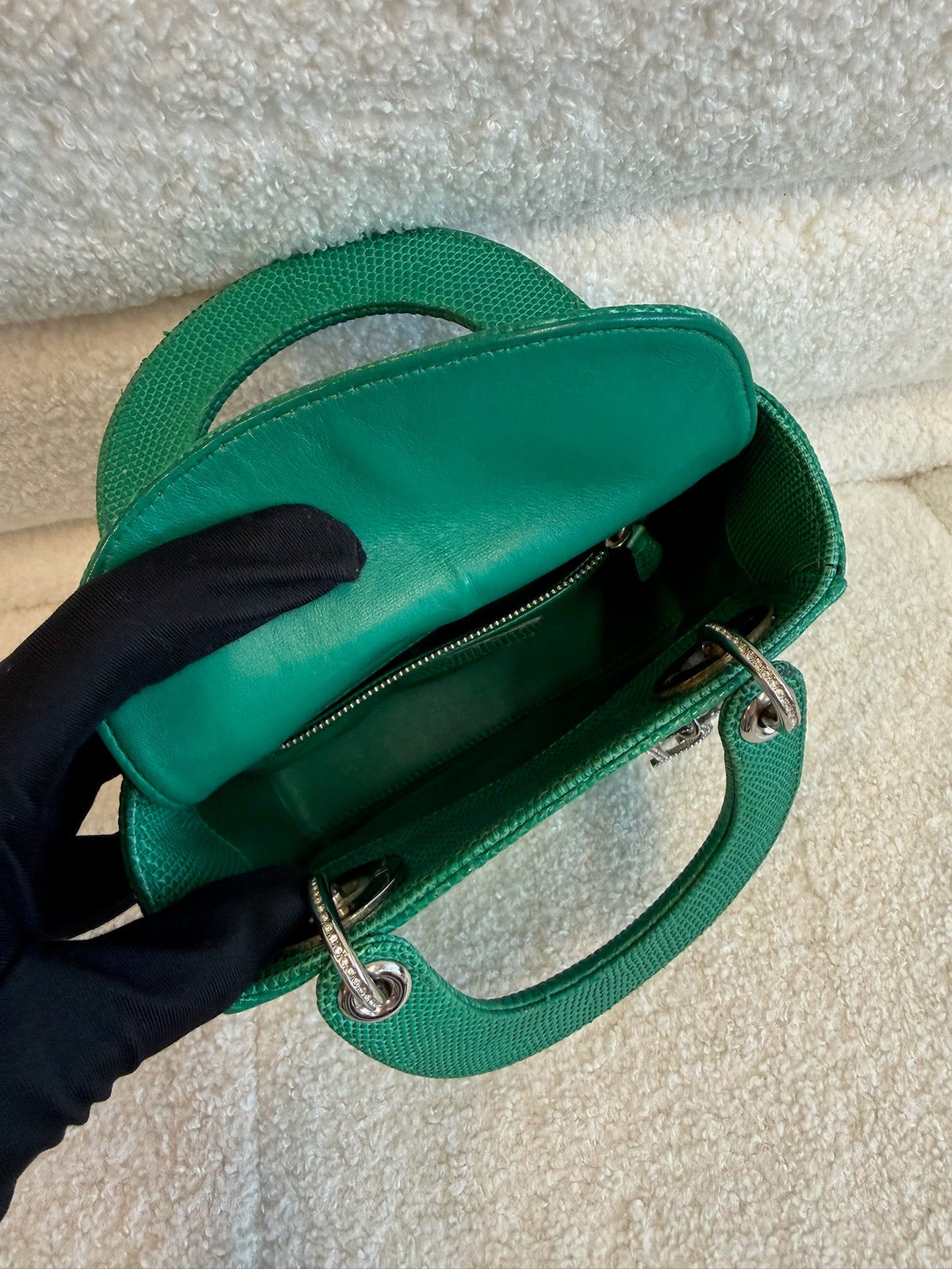 Dior Lady Dior Lizard - Green With Diamond image 9