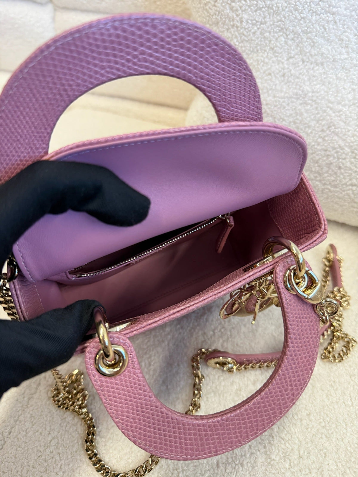 Christian Dior Mini Lady Dior Lizard - Pink Purple image 9