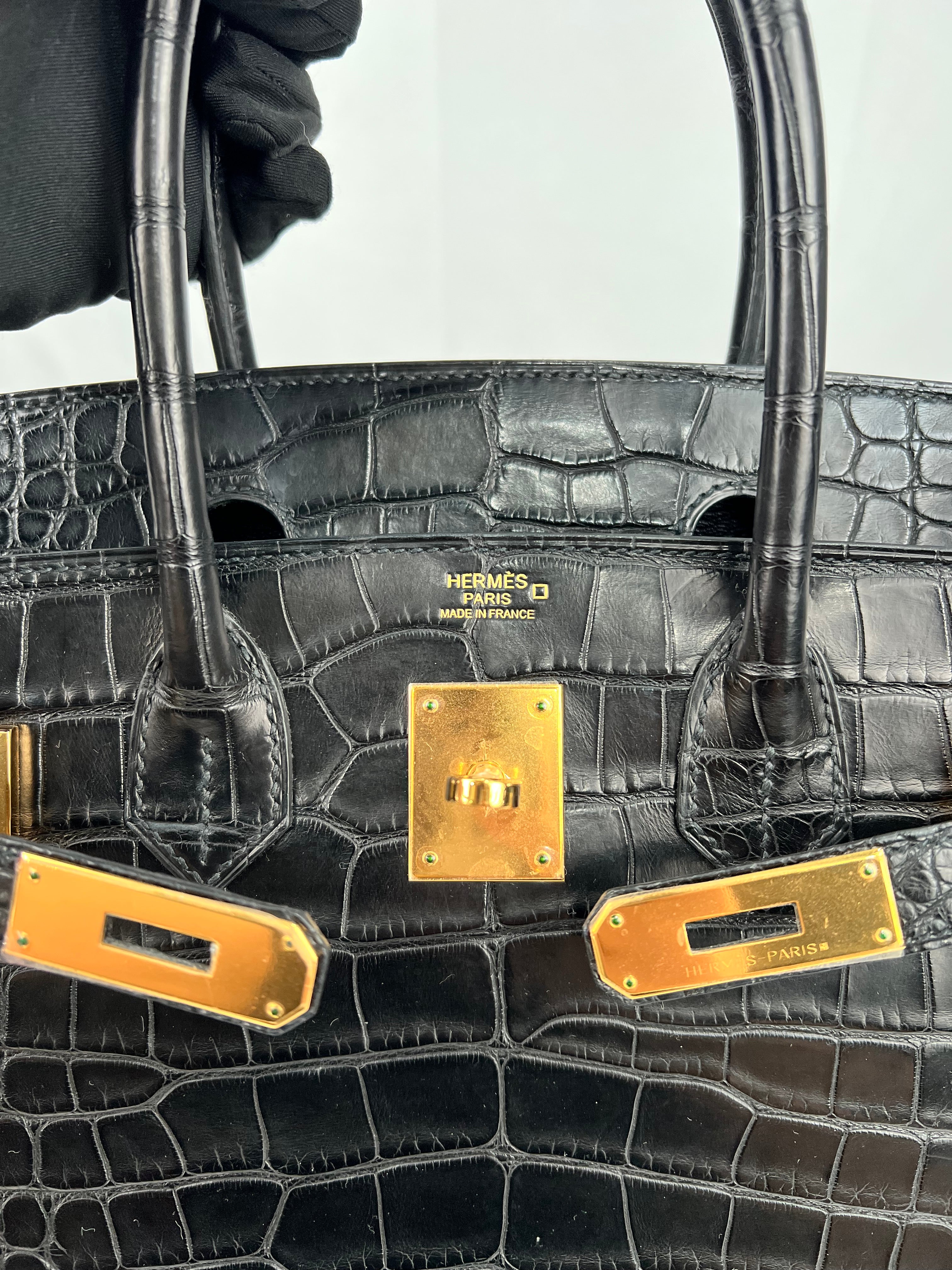 HERMES BIRKIN BLACK ALLIGATOR MAT HANDBAG 2000000153902