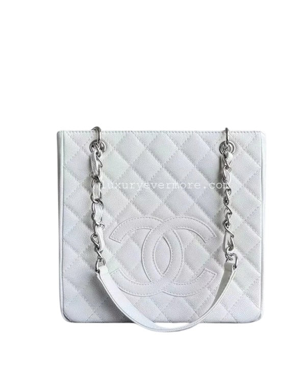 CHANEL PST PETITE SHOPPING TOTE - CAVIAR QUILTED WHITE TOTE BAG SERIES 12 SYCMCA132