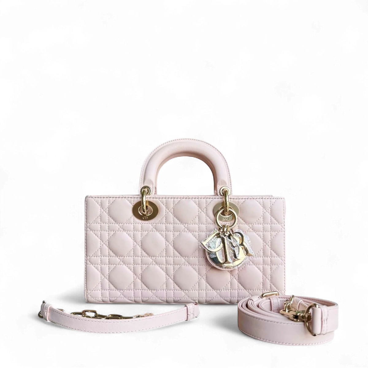 DIOR D-JOY MEDIUM - CANNAGE LAMBSKIN LIGHT PINK GOLD HARDWARE SYCM499