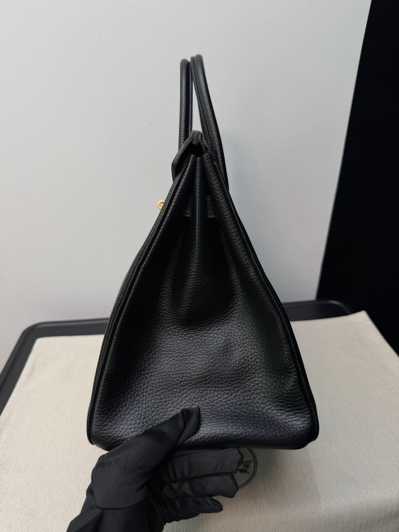 Hermes Birkin 35 Black Ardennes GHW Square F Stamp
