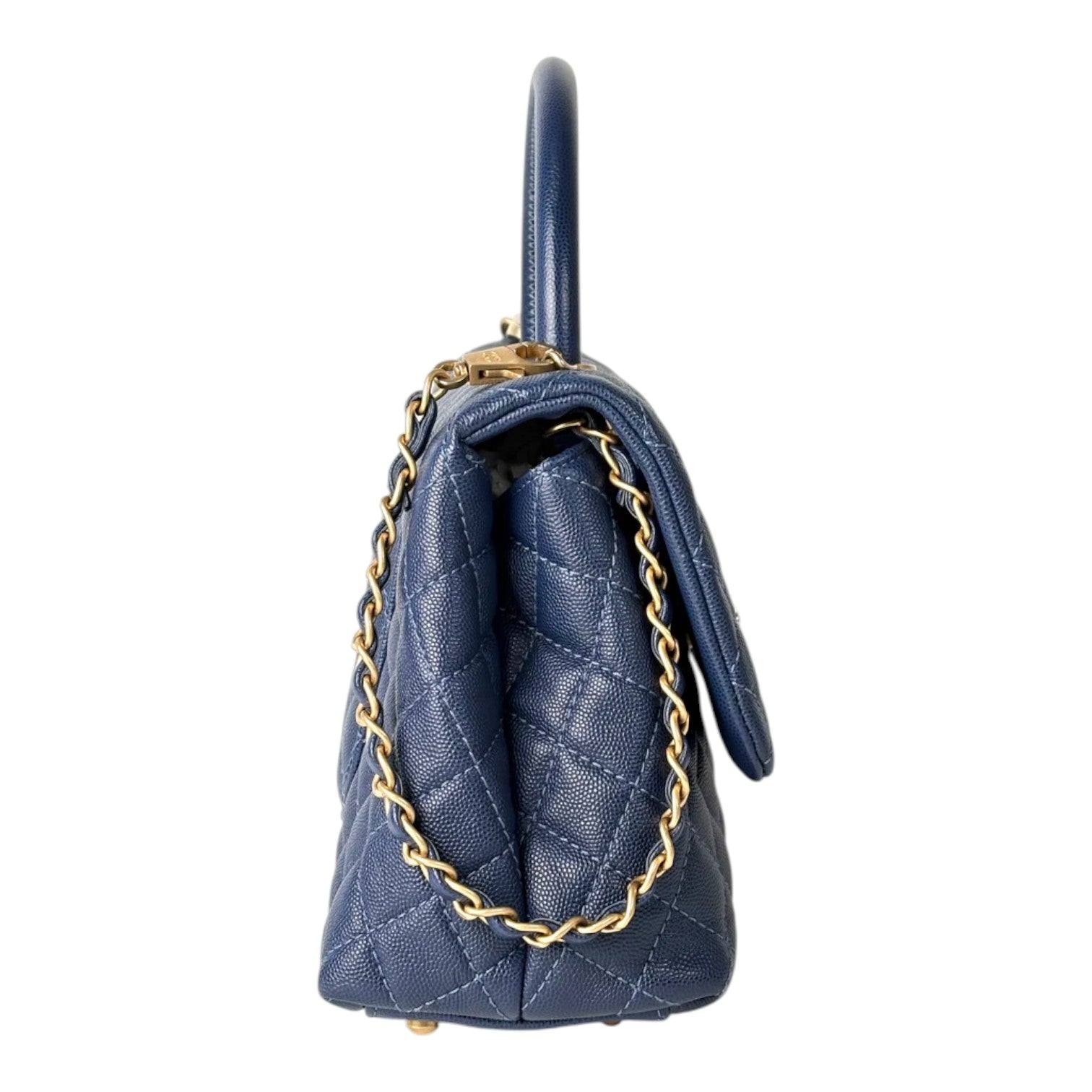 Chanel Dark Blue Coco Handle Medium Caviar with GHW