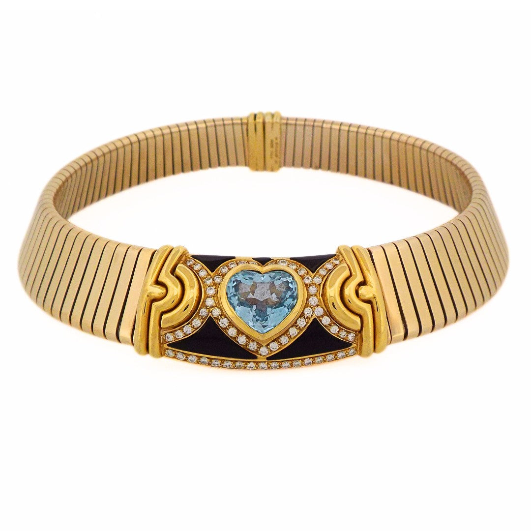 Bulgari 18K Tubogas Parentesi Aquamarine Collar Necklace ASC6874