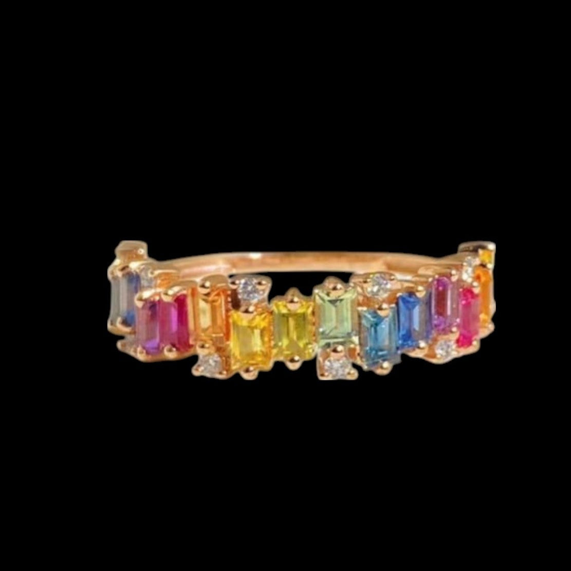 1.32ct Multi-Colour Sapphire & 0.10ct Diamond Ring set in 18K Gold - up to size US 7