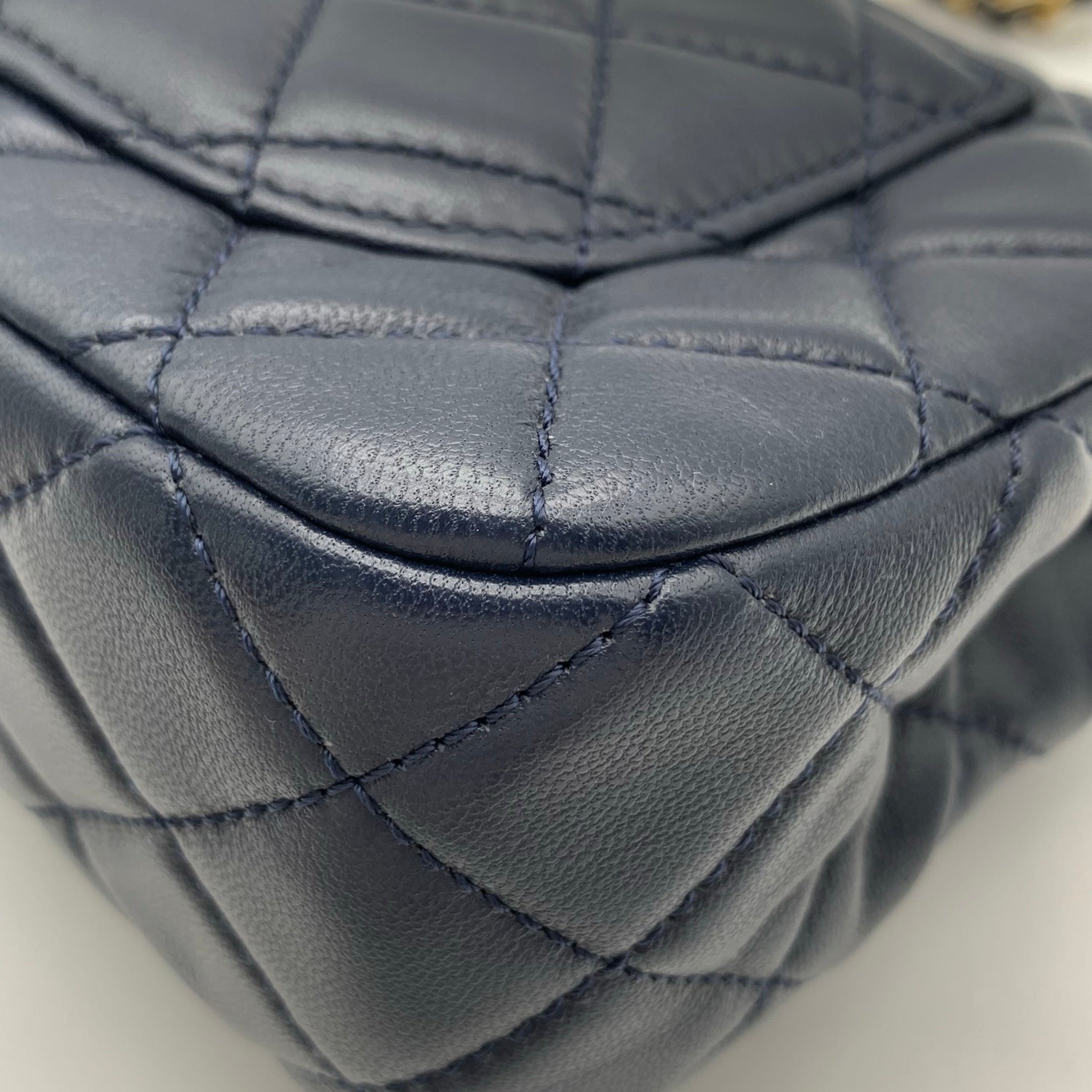 Chanel Mini Classic Flap Rectangle Navy Blue Lambskin Bag image 10