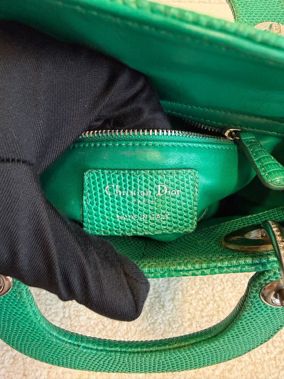 Dior Lady Dior Lizard - Green With Diamond image 10