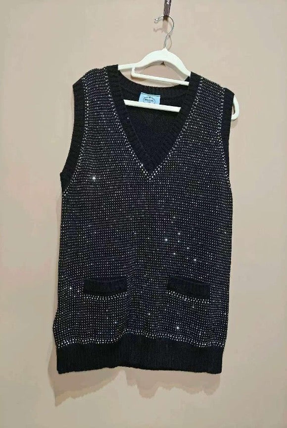 Prada sparkly beaded cashmere knit vest, size 40 SYCC2133