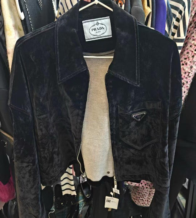 PRADA black suede jacket, size 42 SYCC2134