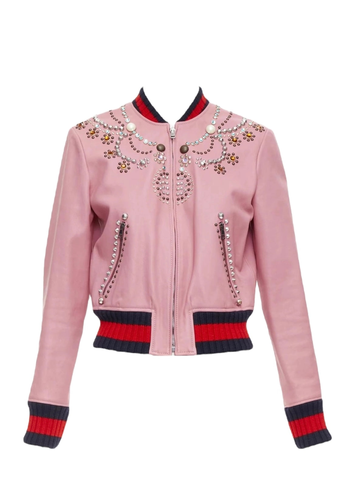 Gucci Bomber Jacket Pink Lambskin Studs IT42 SKC1889