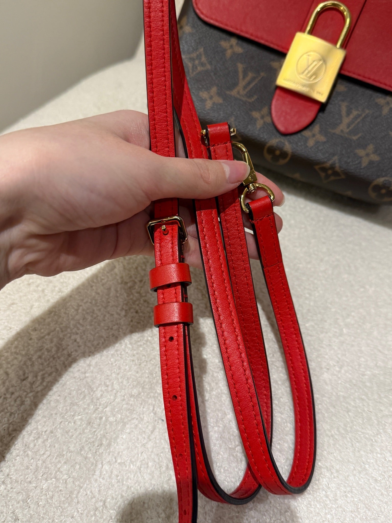 Louis Vuitton Locky BB | Monogram & Red Leather Mini Top Handle Bag