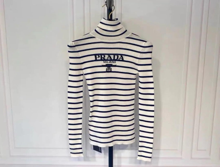 Prada striped knit turtleneck sweater, size 38 SYCC2135