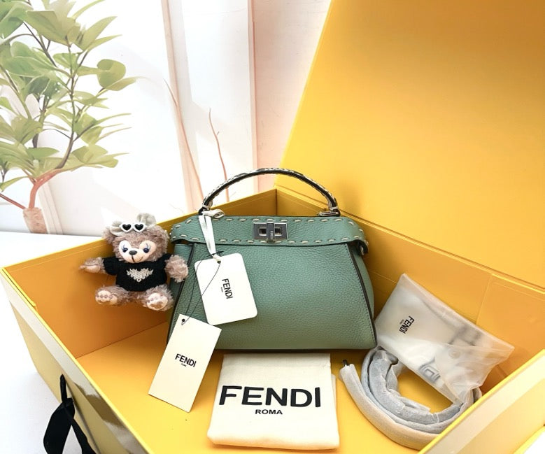 Fendi Sage Green Grained Leather Peekaboo Selleria Mini Bag 21496574