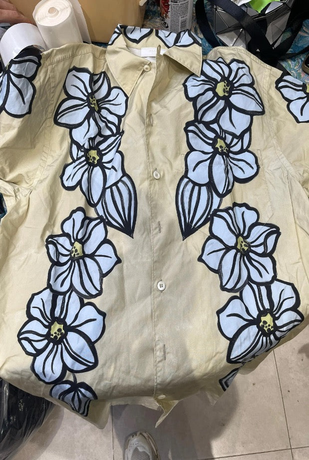PRADA SS23 Floral Print Cuban Collar Short-Sleeve Shirt, Size M SYCC2138