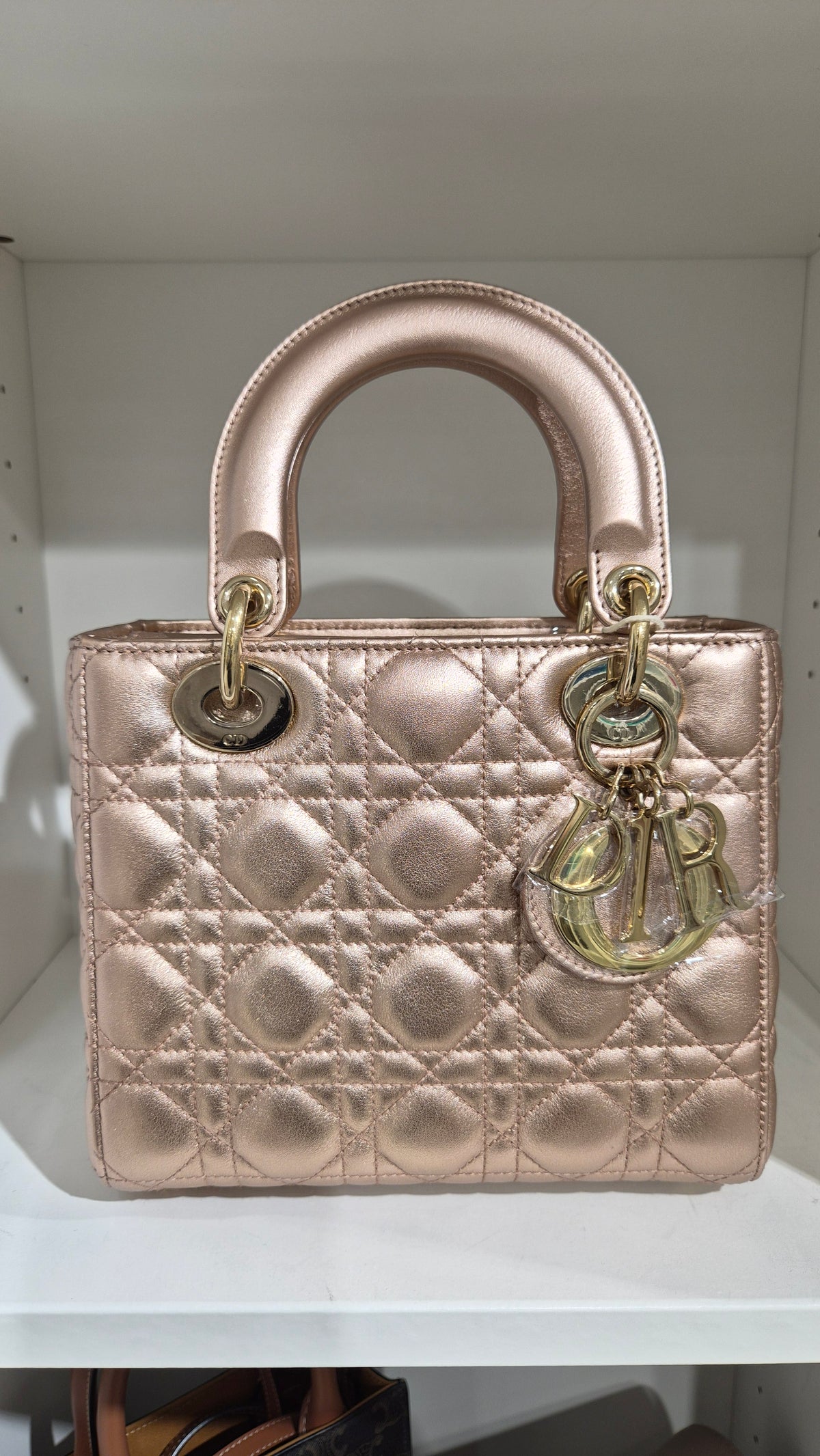 Dior Lady Small - Cannage Lambskin Metallic Rose Gold Gold Hardware SYC2348