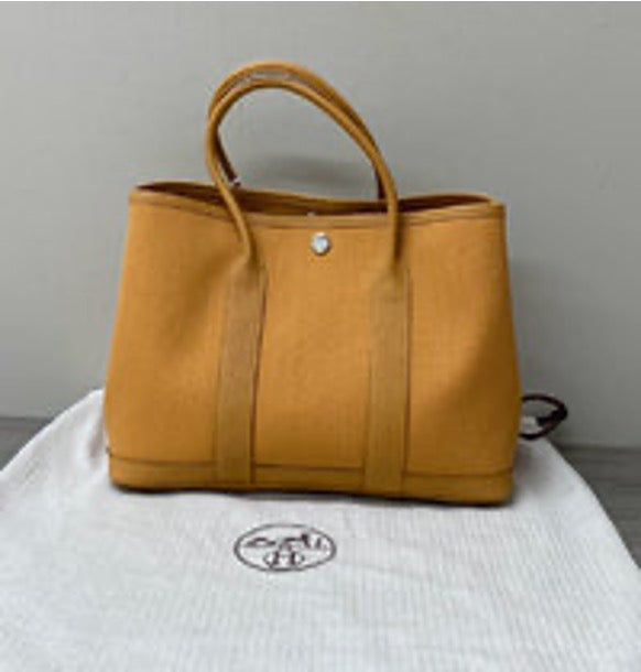 HERMES Garden 30 Canvas Patchwork Handbag 3022605172823