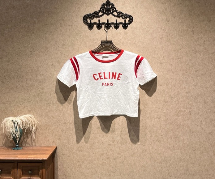 Celine color-blocked logo print short-sleeved T-shirt / Size L / 99% new / 45312 SYCF45312