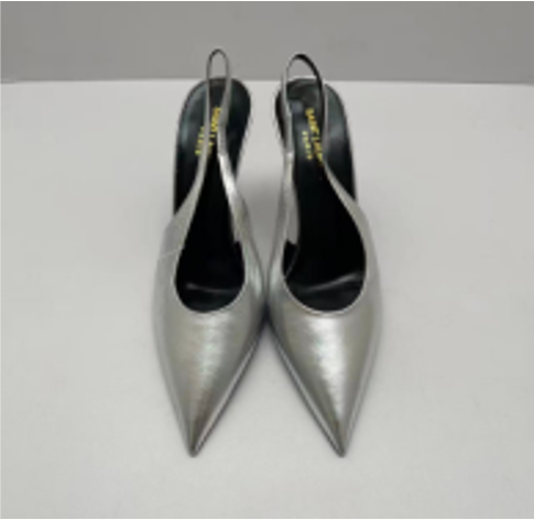 YSL Saint Laurent silver leather pointed-toe backless high heels, size 39, currently unused. LZ260627BH0862
