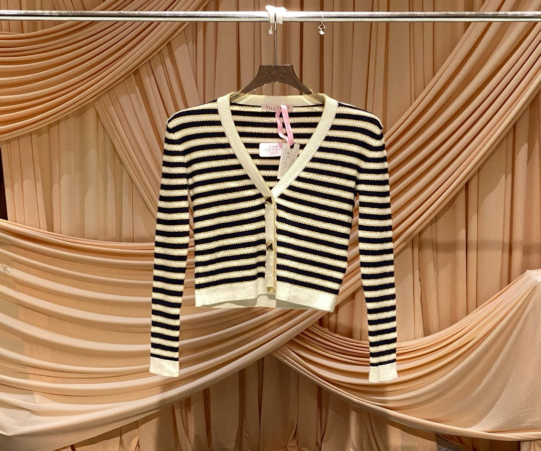 Valentino color-blocked striped studded knit cardigan / size M / 99% new / 33272 SYCF33272