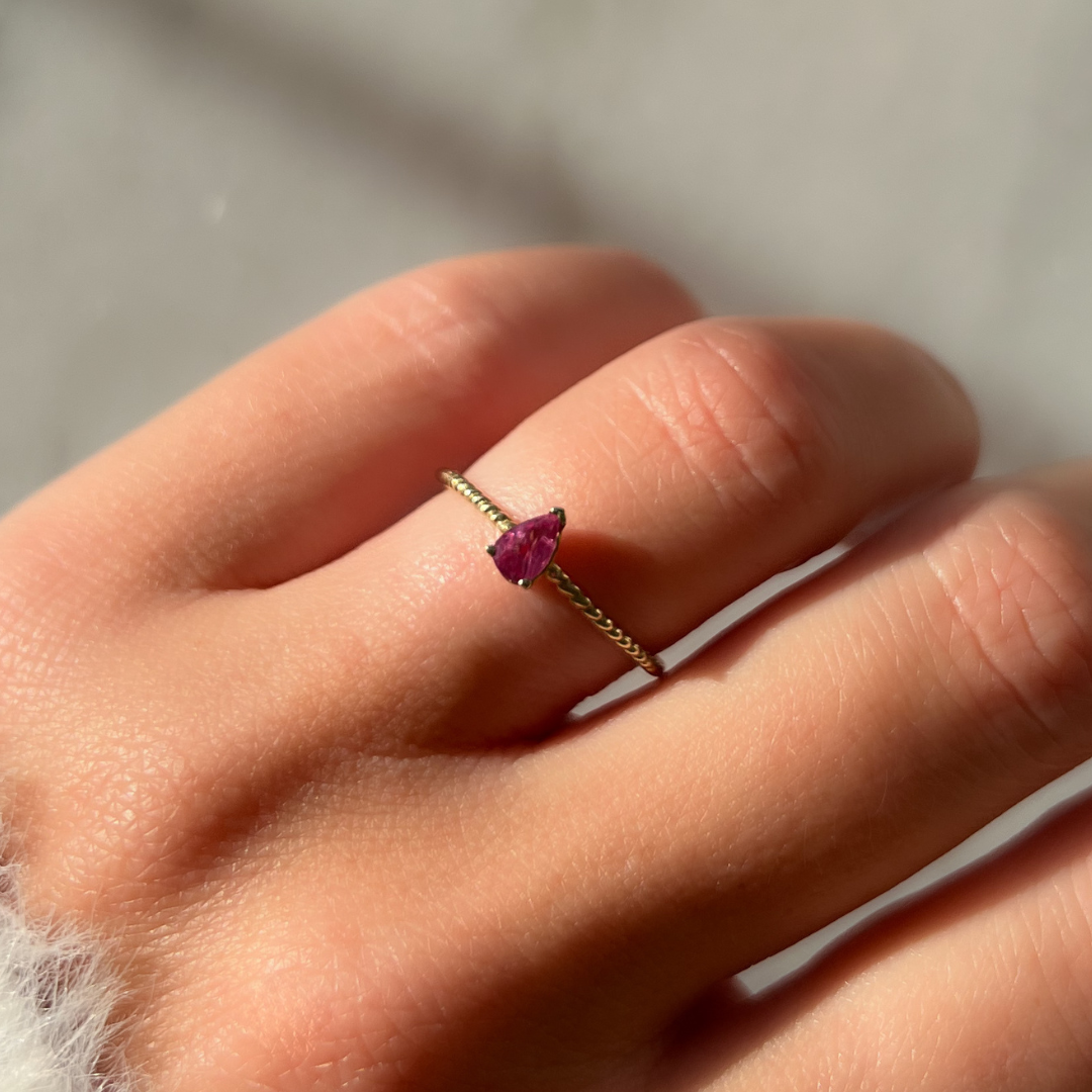 10ct Yellow Gold Pear Ruby Ring