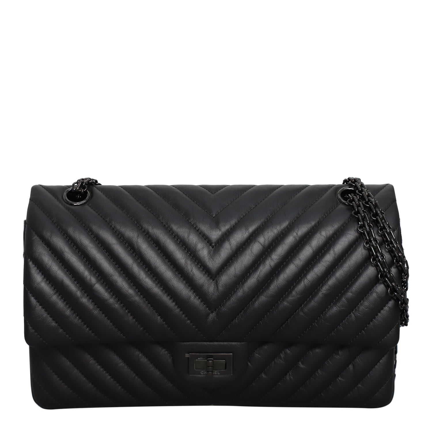 Chanel So Black Chevron Aged Calfskin Medium 2.55 Reissue 226 Double Flap Bag CHA10254B