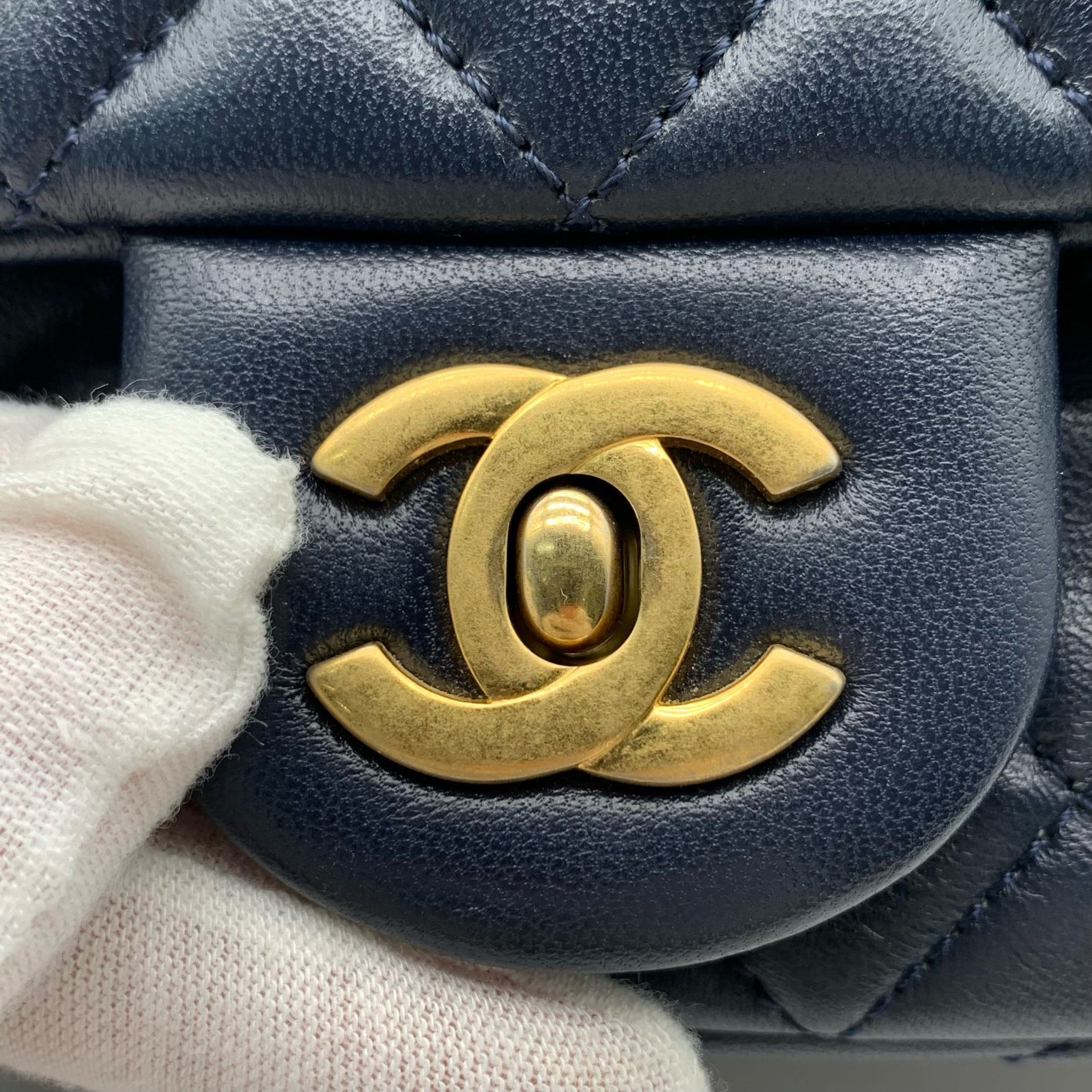 Chanel Mini Classic Flap Rectangle Navy Blue Lambskin Bag image 11