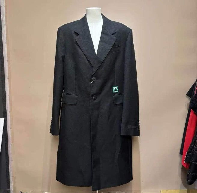 Prada wool coat with lapel, black, size 48. SYCC2143
