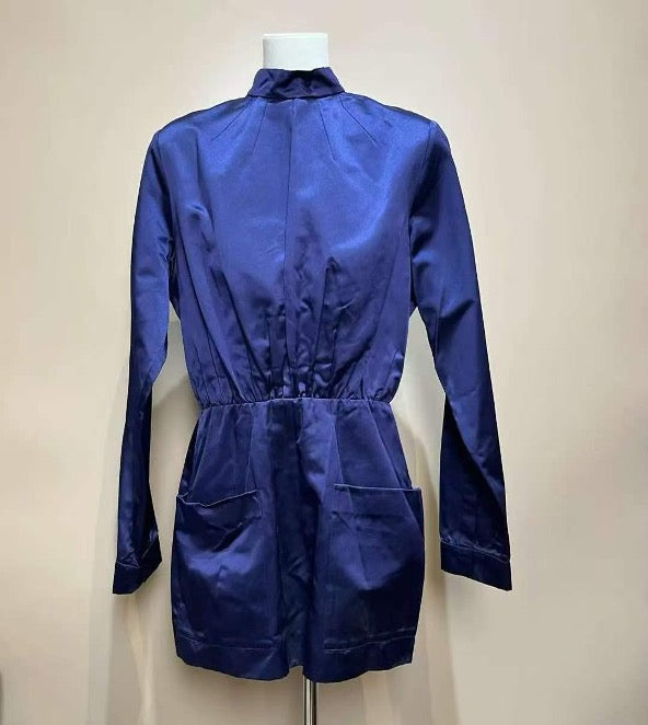 Prada navy blue satin long-sleeved top, size 38 SYCC2144