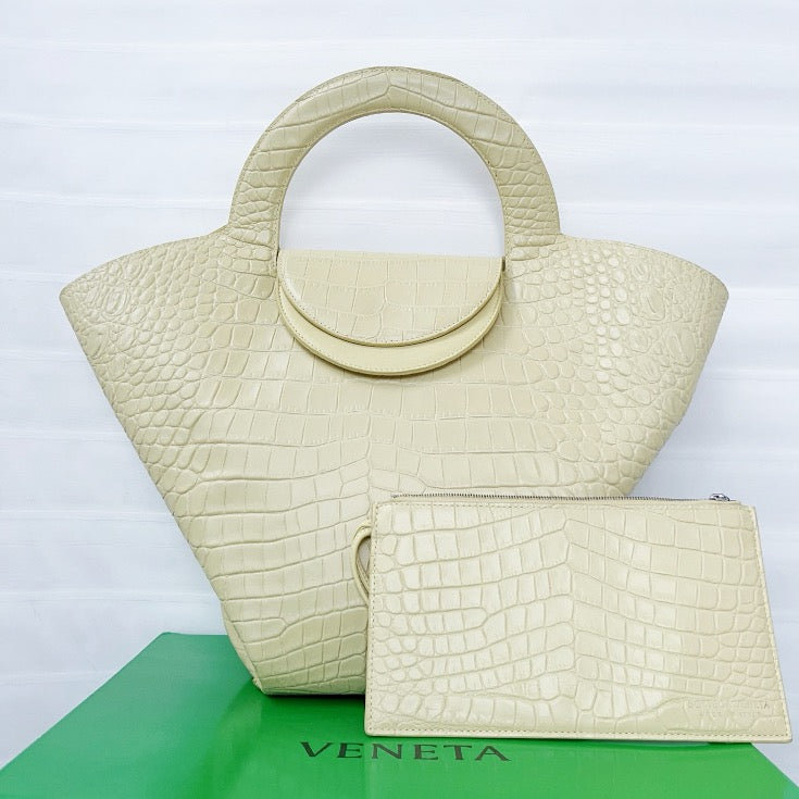 Bottega Veneta Cream Croc-Embossed Leather Doll Tote Bag C19484382122