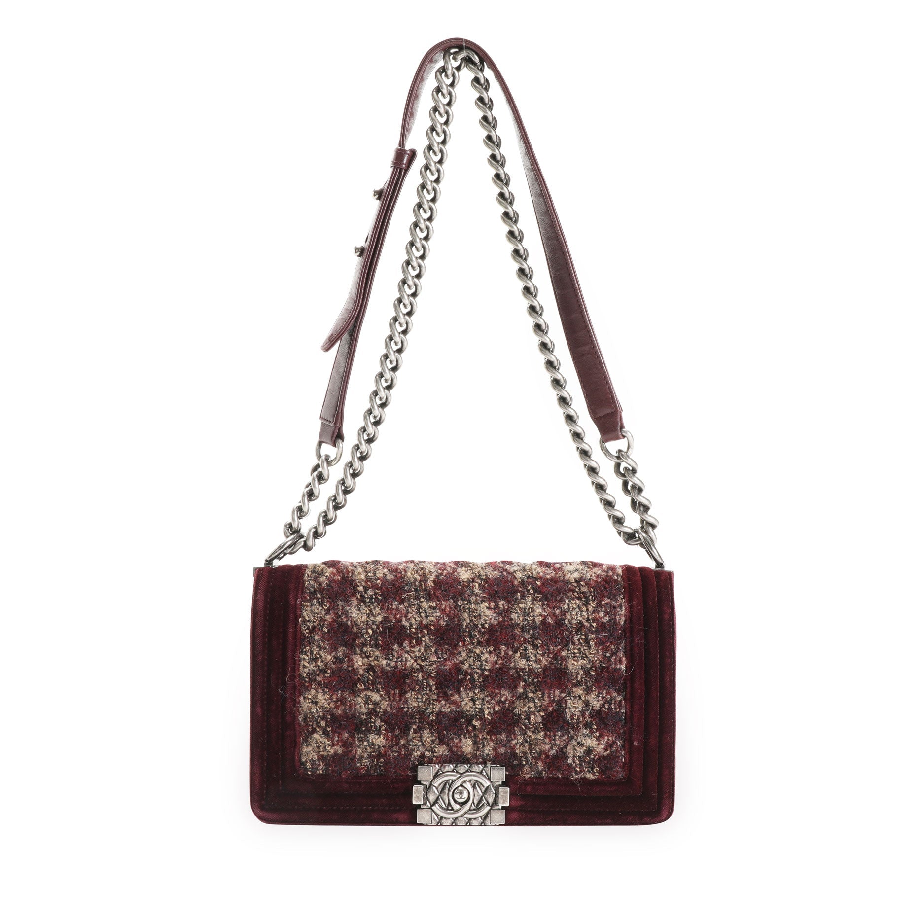 Paris-Édimbourg Burgundy Quilted Velvet & Tweed Old Medium Boy Bag