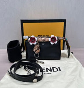 FENDI By The Way Limited Edition Floral Snakeskin Handle Black Handbag for Tote, Shoulder, and Crossbody Use (by Liu Jianming) 6072607081491