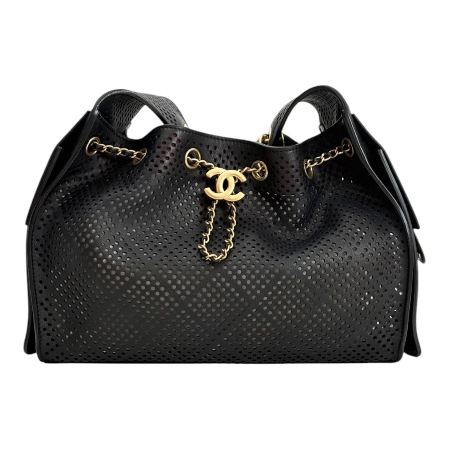 Chanel 25 Black Perforated Small Leather Bag