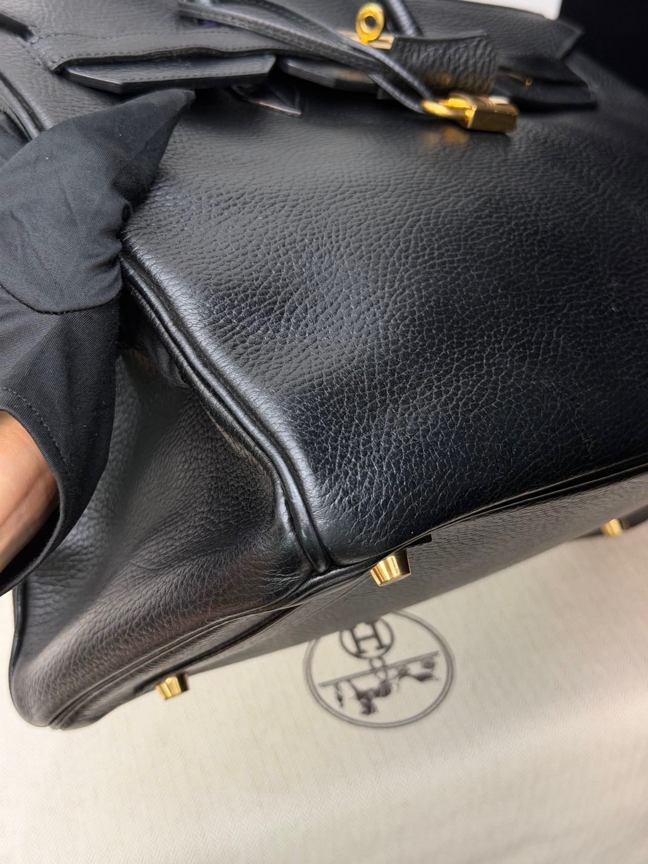 Hermes Birkin 35 Black Ardennes GHW Square F Stamp
