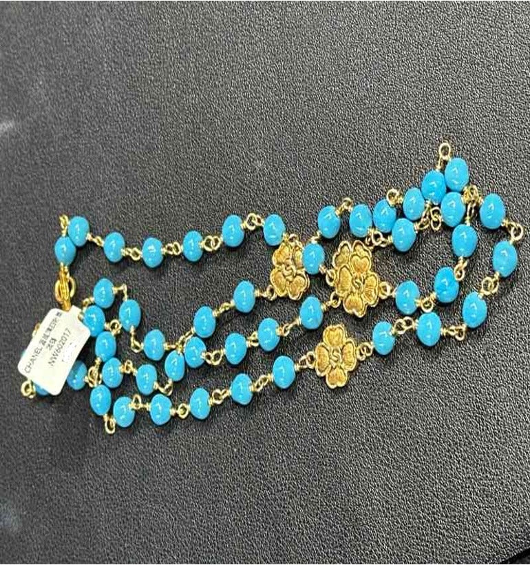 CHANEL Blue Glass Four-Leaf Clover Necklace NW602017