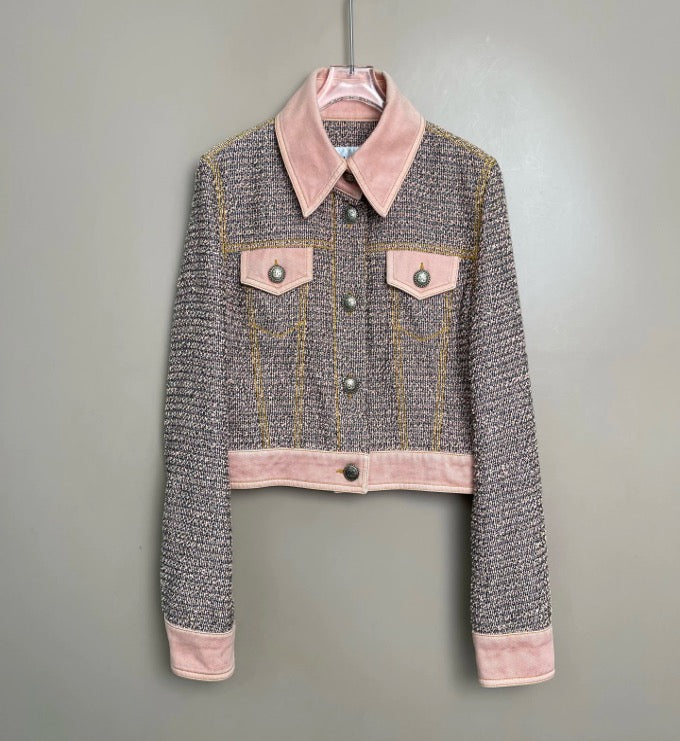 Chanel pink tweed and denim patchwork jacket, size 36 LZ260624VF9997