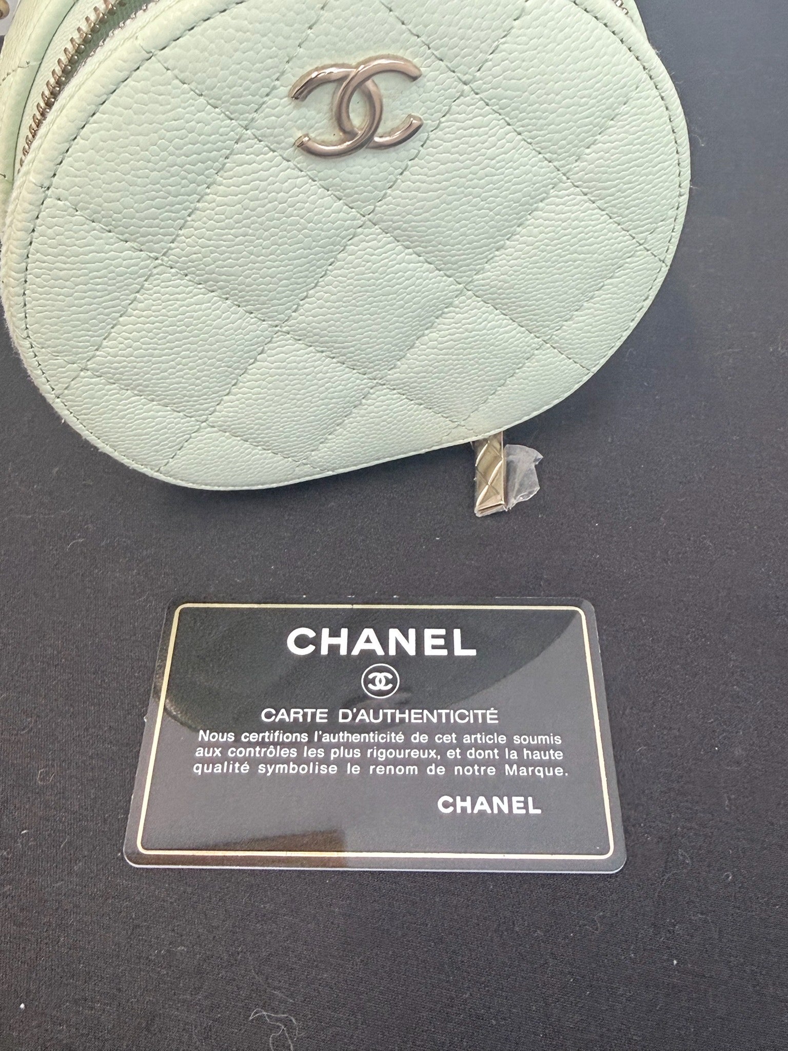 Chanel Apple Green Caviar Leather Round Vanity Bag with Top Handle image 12