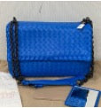 BV/Bottega Veneta Blue Olipnia Classic Woven Shoulder/Crossbody Bag 3022607122578