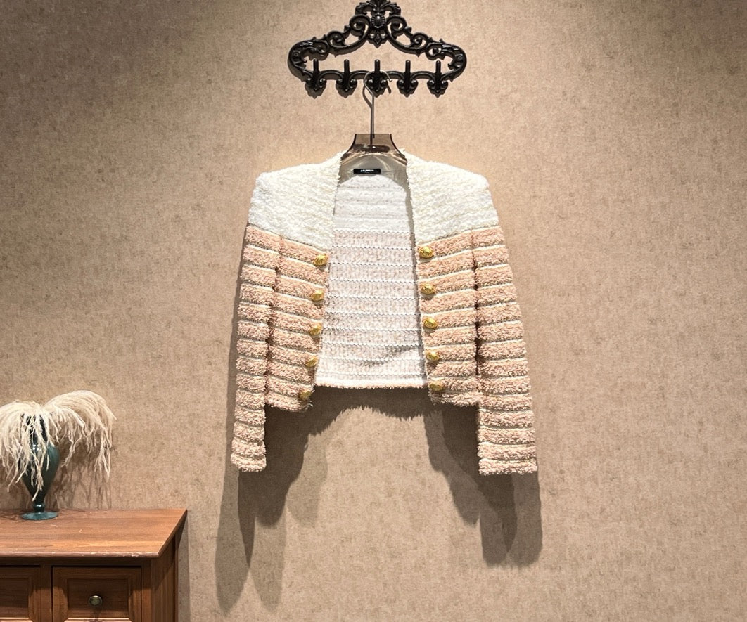 Balmain color-blocked striped woven jacket with gold buttons / Size 36 / 99% new / 42240 SYCF42240