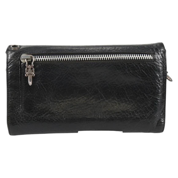 Chrome Hearts Wave Cross Ball Long Wallet Leather Black Auth 136316M 136316M