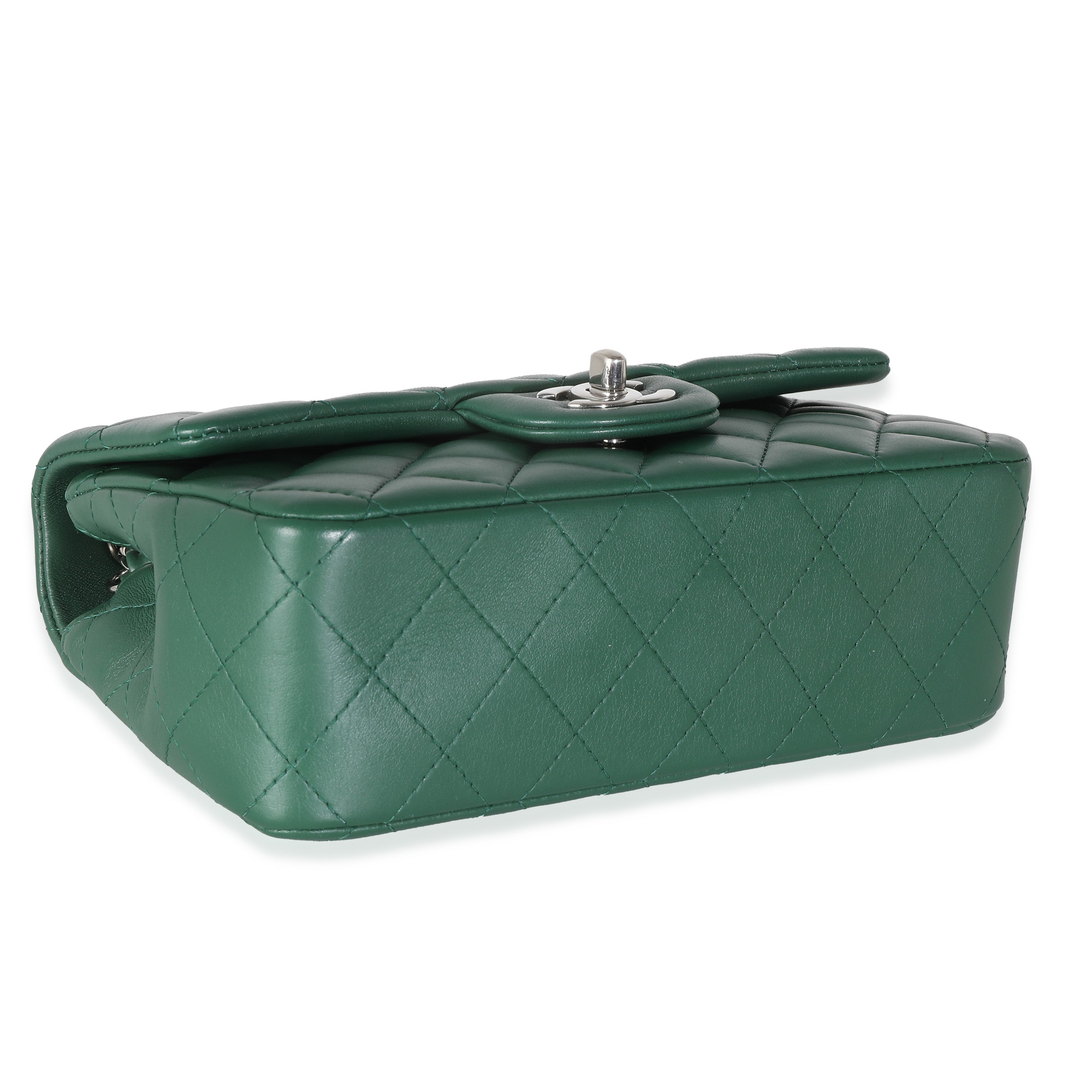 Chanel Dark Green Quilted Lambskin Mini Rectangular Flap Bag