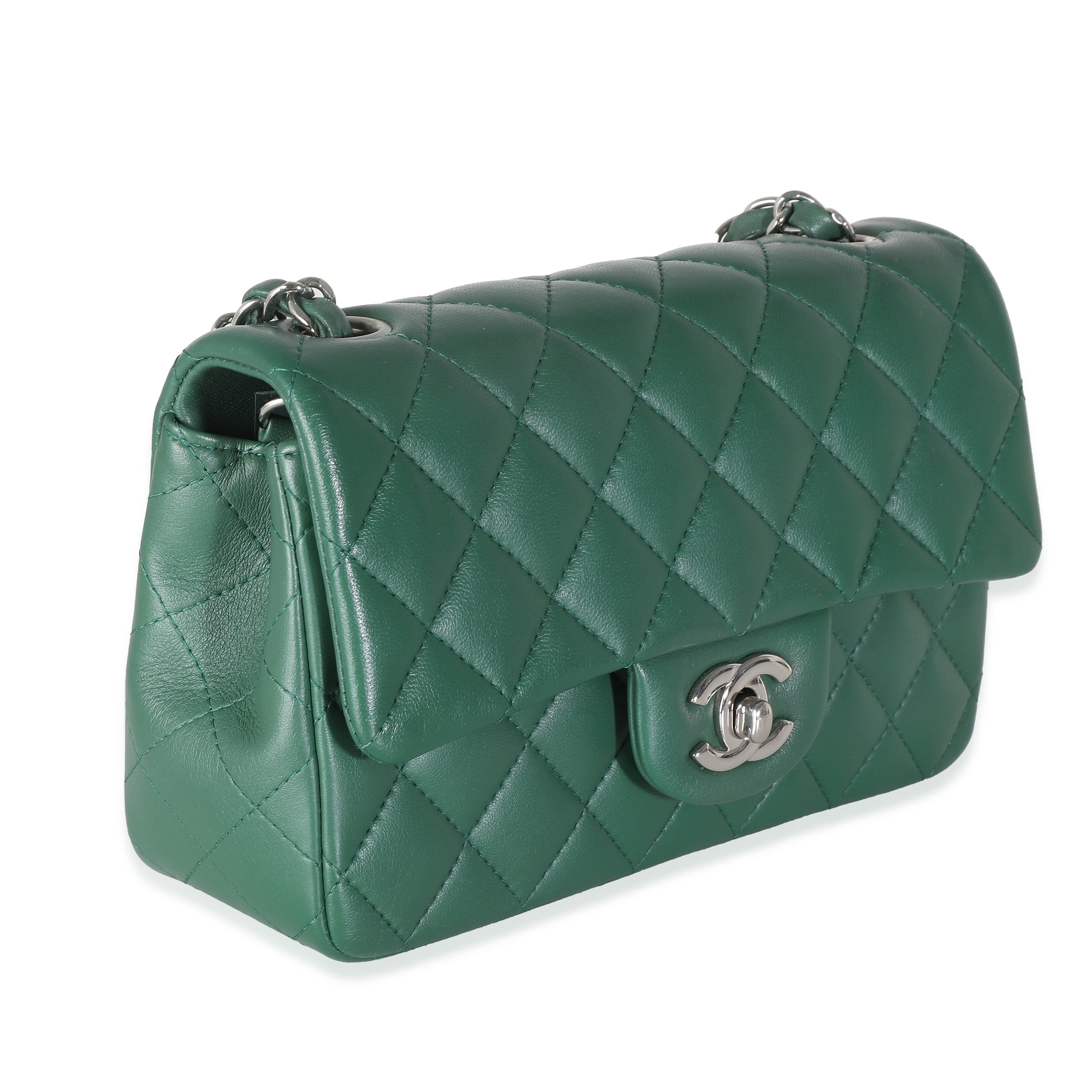 Chanel Dark Green Quilted Lambskin Mini Rectangular Flap Bag