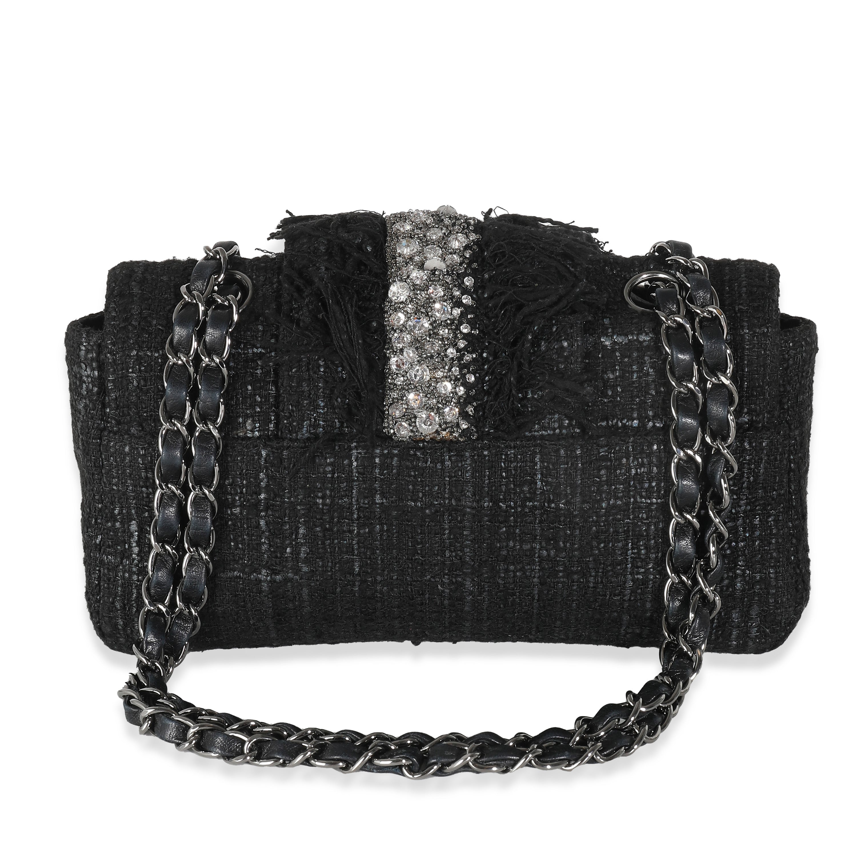 Chanel Black Tweed Swarovski Fringe Flap Bag