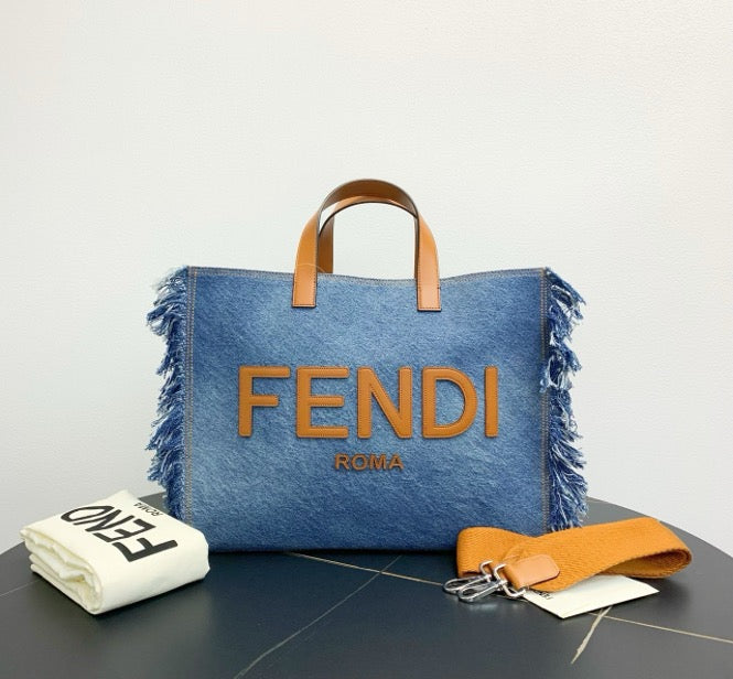 Fendi Blue Denim Fringe Tote Bag 40 23361502