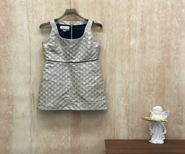 Gucci champagne gold monogram all-over print evening dress / size 40 (plus size) / brand new with hang tag / 31186 SYCF31186