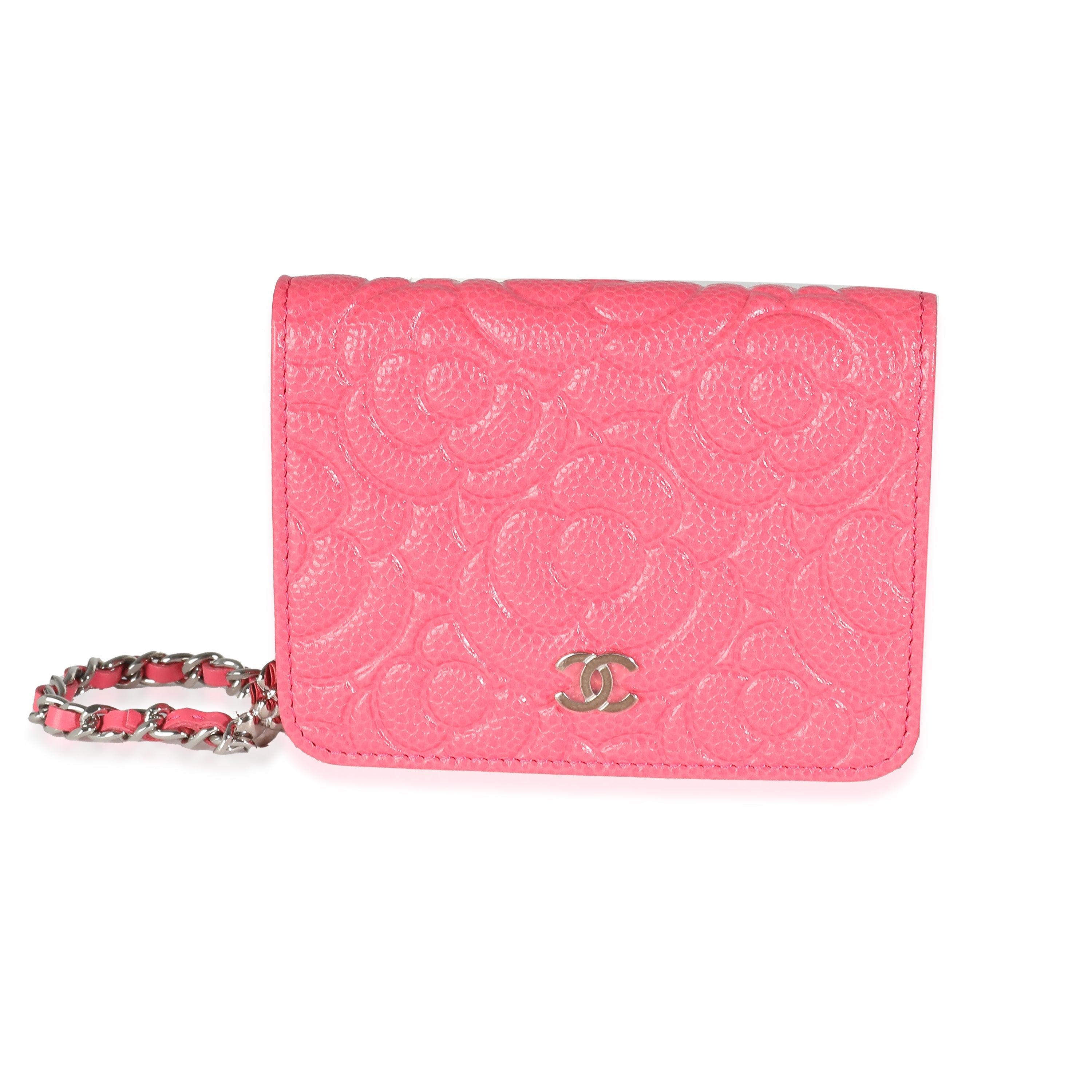 Chanel Pink Caviar Camellia Embossed Chain Belt Bag